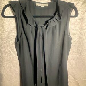 Women's Tie Bow Neck Sleeveless Chiffon Solid Black Blouse Top Size Small